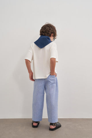 Mavi Keten Düz Pantolon Unisex - Mavi