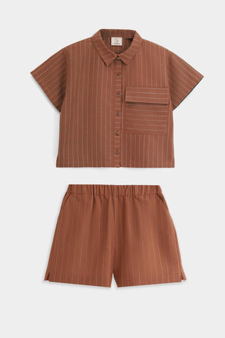 Çizgili Keten Viscon Gömlekli Takım Unisex - Orange