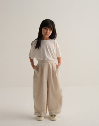 ÇİZGİLİ KETEN BOL PANTOLON BEJ