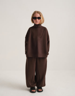 ÇOCUK MODAL TAKIMI - ŞALVAR PANTOLON ve SWEATSHIRT KAHVE