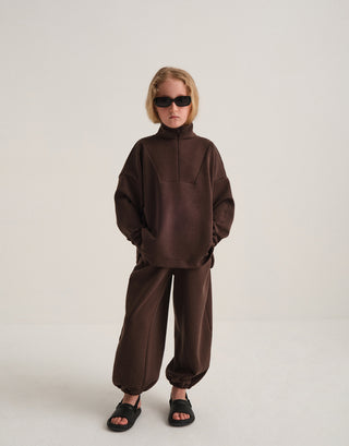 ÇOCUK MODAL TAKIMI - ŞALVAR PANTOLON ve SWEATSHIRT KAHVE