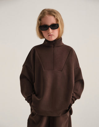 ÇOCUK MODAL TAKIMI - ŞALVAR PANTOLON ve SWEATSHIRT KAHVE