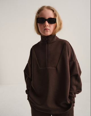 ÇOCUK MODAL TAKIMI - ŞALVAR PANTOLON ve SWEATSHIRT KAHVE