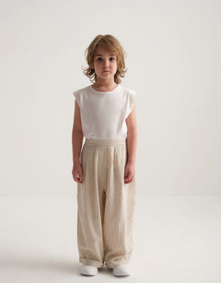 ÇİZGİLİ KETEN BOL PANTOLON BEJ