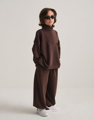 ÇOCUK MODAL TAKIMI - ŞALVAR PANTOLON ve SWEATSHIRT KAHVE