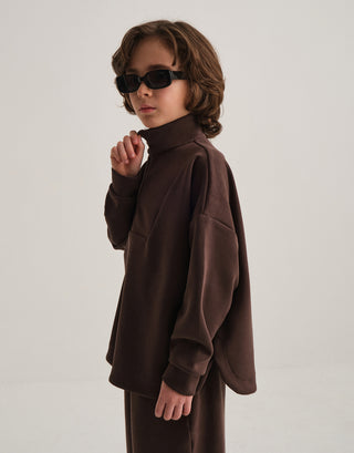 ÇOCUK MODAL TAKIMI - ŞALVAR PANTOLON ve SWEATSHIRT KAHVE