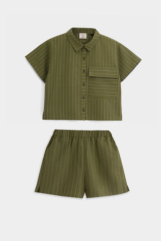 Çizgili Keten Viscon Gömlekli Takım Unisex