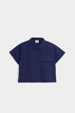 Çizgili Keten Viscon Cepli Gömlek Unisex