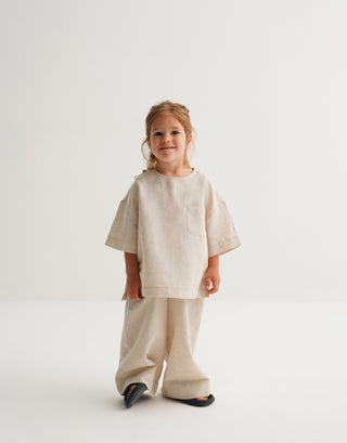 KETEN TİŞÖRT ve KETEN BOL PANTOLON TAKIM UNISEX BEJ
