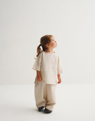 KETEN TİŞÖRT ve KETEN BOL PANTOLON TAKIM UNISEX BEJ