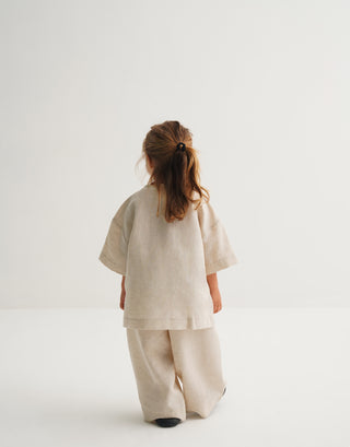 KETEN TİŞÖRT ve KETEN BOL PANTOLON TAKIM UNISEX BEJ