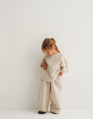 KETEN TİŞÖRT ve KETEN BOL PANTOLON TAKIM UNISEX BEJ