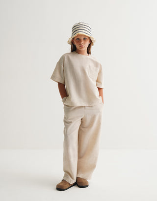 KETEN TİŞÖRT ve KETEN BOL PANTOLON TAKIM UNISEX BEJ