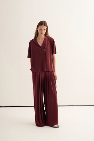ANNE MODAL TAKIM KRUVAZE YAKA - BOL PANTOLON BORDO
