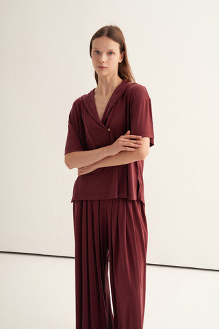 ANNE MODAL TAKIM KRUVAZE YAKA - BOL PANTOLON BORDO