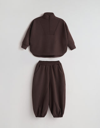 ÇOCUK MODAL TAKIMI - ŞALVAR PANTOLON ve SWEATSHIRT KAHVE