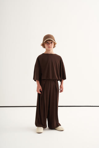 KAPAMALI TİŞÖRT ŞALVAR TAKIM ACI KAHVE