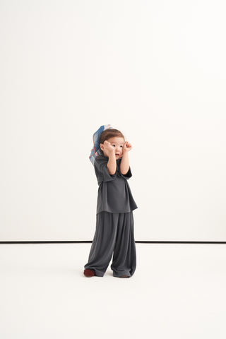 KRUVAZE YAKA MODAL TAKIM - BOL PANTOLON GRİ